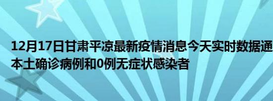 12月17日甘肃平凉最新疫情消息今天实时数据通报:新增0例本土确诊病例和0例无症状感染者