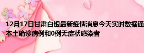 12月17日甘肃白银最新疫情消息今天实时数据通报:新增0例本土确诊病例和0例无症状感染者