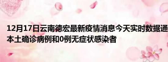 12月17日云南德宏最新疫情消息今天实时数据通报:新增0例本土确诊病例和0例无症状感染者