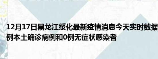 12月17日黑龙江绥化最新疫情消息今天实时数据通报:新增0例本土确诊病例和0例无症状感染者