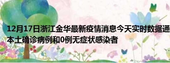 12月17日浙江金华最新疫情消息今天实时数据通报:新增0例本土确诊病例和0例无症状感染者