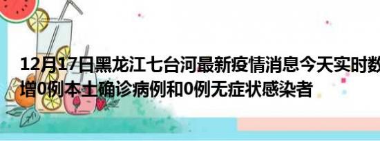 12月17日黑龙江七台河最新疫情消息今天实时数据通报:新增0例本土确诊病例和0例无症状感染者