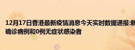 12月17日香港最新疫情消息今天实时数据通报:新增0例本土确诊病例和0例无症状感染者