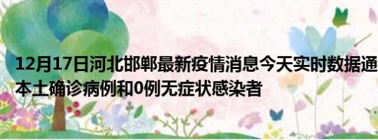 12月17日河北邯郸最新疫情消息今天实时数据通报:新增0例本土确诊病例和0例无症状感染者