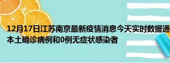 12月17日江苏南京最新疫情消息今天实时数据通报:新增0例本土确诊病例和0例无症状感染者