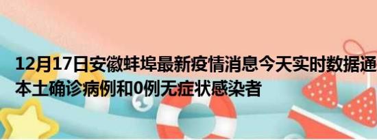 12月17日安徽蚌埠最新疫情消息今天实时数据通报:新增0例本土确诊病例和0例无症状感染者