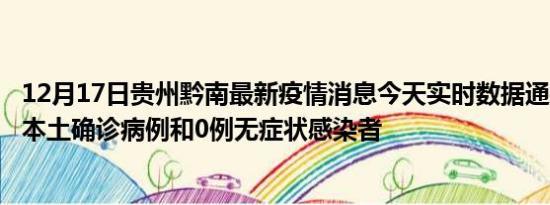 12月17日贵州黔南最新疫情消息今天实时数据通报:新增0例本土确诊病例和0例无症状感染者