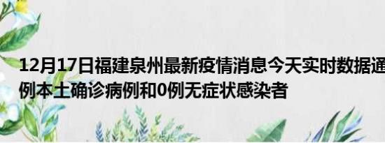 12月17日福建泉州最新疫情消息今天实时数据通报:新增17例本土确诊病例和0例无症状感染者