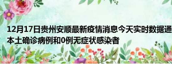 12月17日贵州安顺最新疫情消息今天实时数据通报:新增0例本土确诊病例和0例无症状感染者