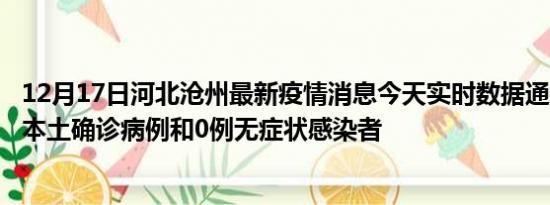 12月17日河北沧州最新疫情消息今天实时数据通报:新增0例本土确诊病例和0例无症状感染者