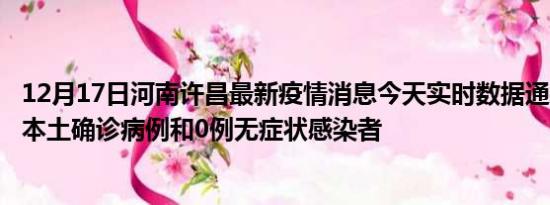 12月17日河南许昌最新疫情消息今天实时数据通报:新增0例本土确诊病例和0例无症状感染者