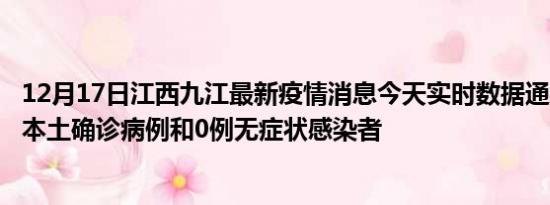 12月17日江西九江最新疫情消息今天实时数据通报:新增0例本土确诊病例和0例无症状感染者