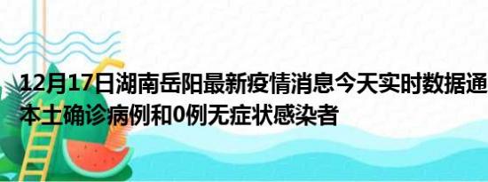 12月17日湖南岳阳最新疫情消息今天实时数据通报:新增0例本土确诊病例和0例无症状感染者