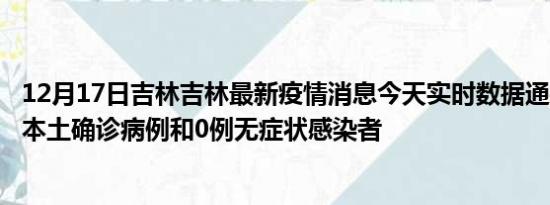 12月17日吉林吉林最新疫情消息今天实时数据通报:新增0例本土确诊病例和0例无症状感染者