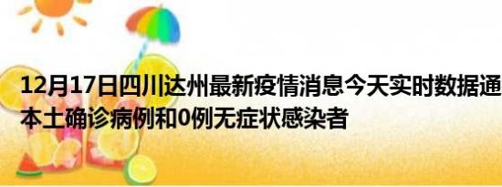 12月17日四川达州最新疫情消息今天实时数据通报:新增0例本土确诊病例和0例无症状感染者