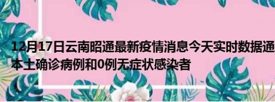 12月17日云南昭通最新疫情消息今天实时数据通报:新增0例本土确诊病例和0例无症状感染者