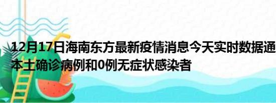 12月17日海南东方最新疫情消息今天实时数据通报:新增0例本土确诊病例和0例无症状感染者