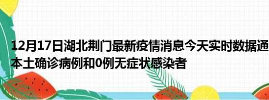 12月17日湖北荆门最新疫情消息今天实时数据通报:新增0例本土确诊病例和0例无症状感染者