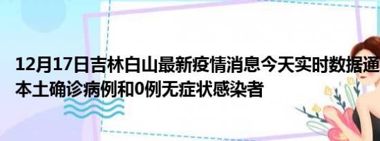 12月17日吉林白山最新疫情消息今天实时数据通报:新增0例本土确诊病例和0例无症状感染者