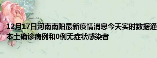 12月17日河南南阳最新疫情消息今天实时数据通报:新增0例本土确诊病例和0例无症状感染者