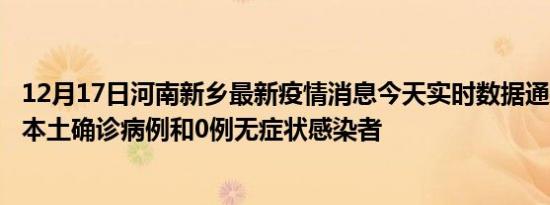 12月17日河南新乡最新疫情消息今天实时数据通报:新增0例本土确诊病例和0例无症状感染者