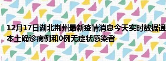 12月17日湖北荆州最新疫情消息今天实时数据通报:新增0例本土确诊病例和0例无症状感染者