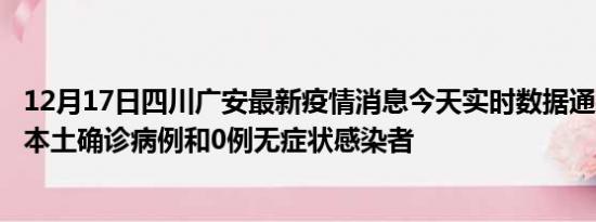 12月17日四川广安最新疫情消息今天实时数据通报:新增0例本土确诊病例和0例无症状感染者