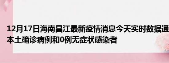 12月17日海南昌江最新疫情消息今天实时数据通报:新增0例本土确诊病例和0例无症状感染者