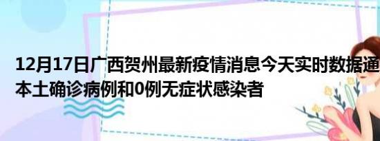 12月17日广西贺州最新疫情消息今天实时数据通报:新增0例本土确诊病例和0例无症状感染者