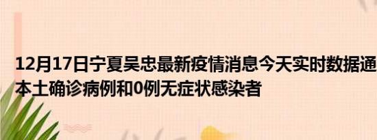 12月17日宁夏吴忠最新疫情消息今天实时数据通报:新增0例本土确诊病例和0例无症状感染者