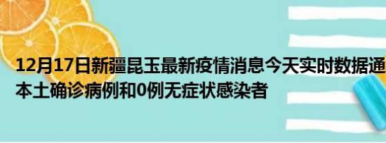 12月17日新疆昆玉最新疫情消息今天实时数据通报:新增0例本土确诊病例和0例无症状感染者