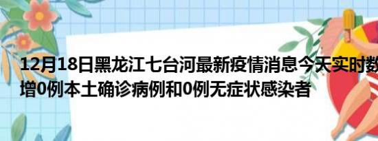 12月18日黑龙江七台河最新疫情消息今天实时数据通报:新增0例本土确诊病例和0例无症状感染者