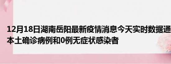 12月18日湖南岳阳最新疫情消息今天实时数据通报:新增0例本土确诊病例和0例无症状感染者