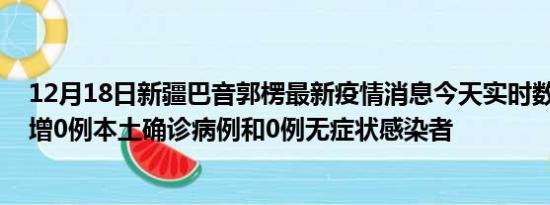 12月18日新疆巴音郭楞最新疫情消息今天实时数据通报:新增0例本土确诊病例和0例无症状感染者