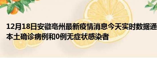 12月18日安徽亳州最新疫情消息今天实时数据通报:新增0例本土确诊病例和0例无症状感染者