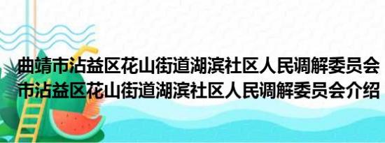 曲靖市沾益区花山街道湖滨社区人民调解委员会（关于曲靖市沾益区花山街道湖滨社区人民调解委员会介绍）