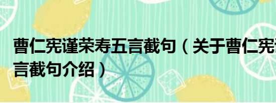 曹仁宪谨荣寿五言截句（关于曹仁宪谨荣寿五言截句介绍）