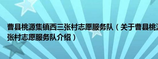 曹县桃源集镇西三张村志愿服务队（关于曹县桃源集镇西三张村志愿服务队介绍）