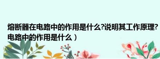 熔断器在电路中的作用是什么?说明其工作原理?（熔断器在电路中的作用是什么）