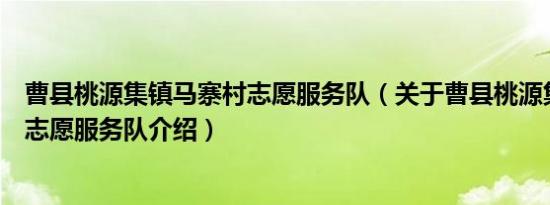 曹县桃源集镇马寨村志愿服务队（关于曹县桃源集镇马寨村志愿服务队介绍）