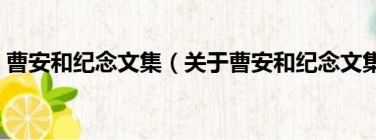 曹安和纪念文集（关于曹安和纪念文集介绍）