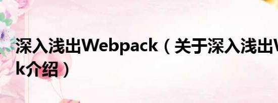 深入浅出Webpack（关于深入浅出Webpack介绍）