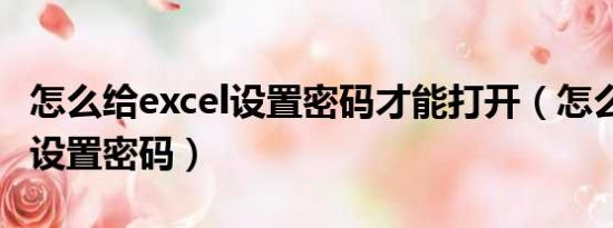 怎么给excel设置密码才能打开（怎么给excel设置密码）