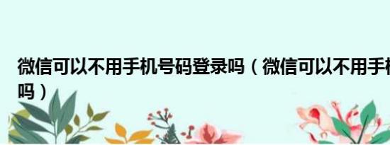 微信可以不用手机号码登录吗（微信可以不用手机号码注册吗）