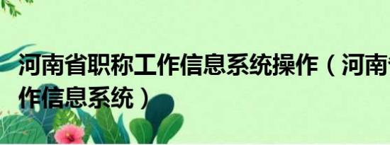 河南省职称工作信息系统操作（河南省职称工作信息系统）