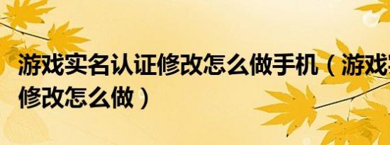 游戏实名认证修改怎么做手机（游戏实名认证修改怎么做）