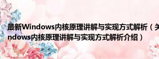 最新Windows内核原理讲解与实现方式解析（关于最新Windows内核原理讲解与实现方式解析介绍）