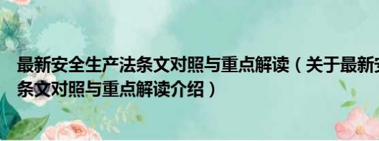 最新安全生产法条文对照与重点解读（关于最新安全生产法条文对照与重点解读介绍）