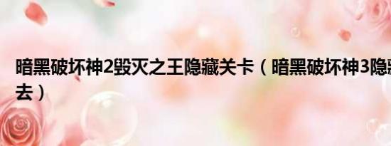 暗黑破坏神2毁灭之王隐藏关卡（暗黑破坏神3隐藏关怎么进去）