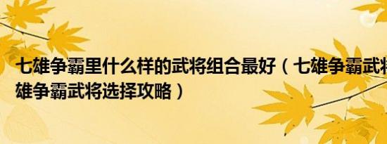 七雄争霸里什么样的武将组合最好（七雄争霸武将选择图 七雄争霸武将选择攻略）